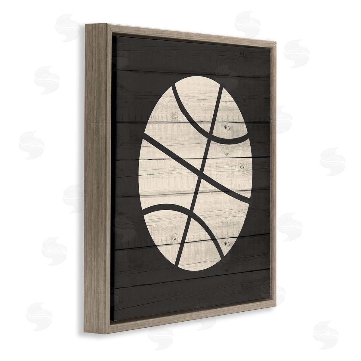 Kim Allen Basketball Shape Rustic Sports Country Pattern  Brown Floating Frame Canvas Wall Art Print