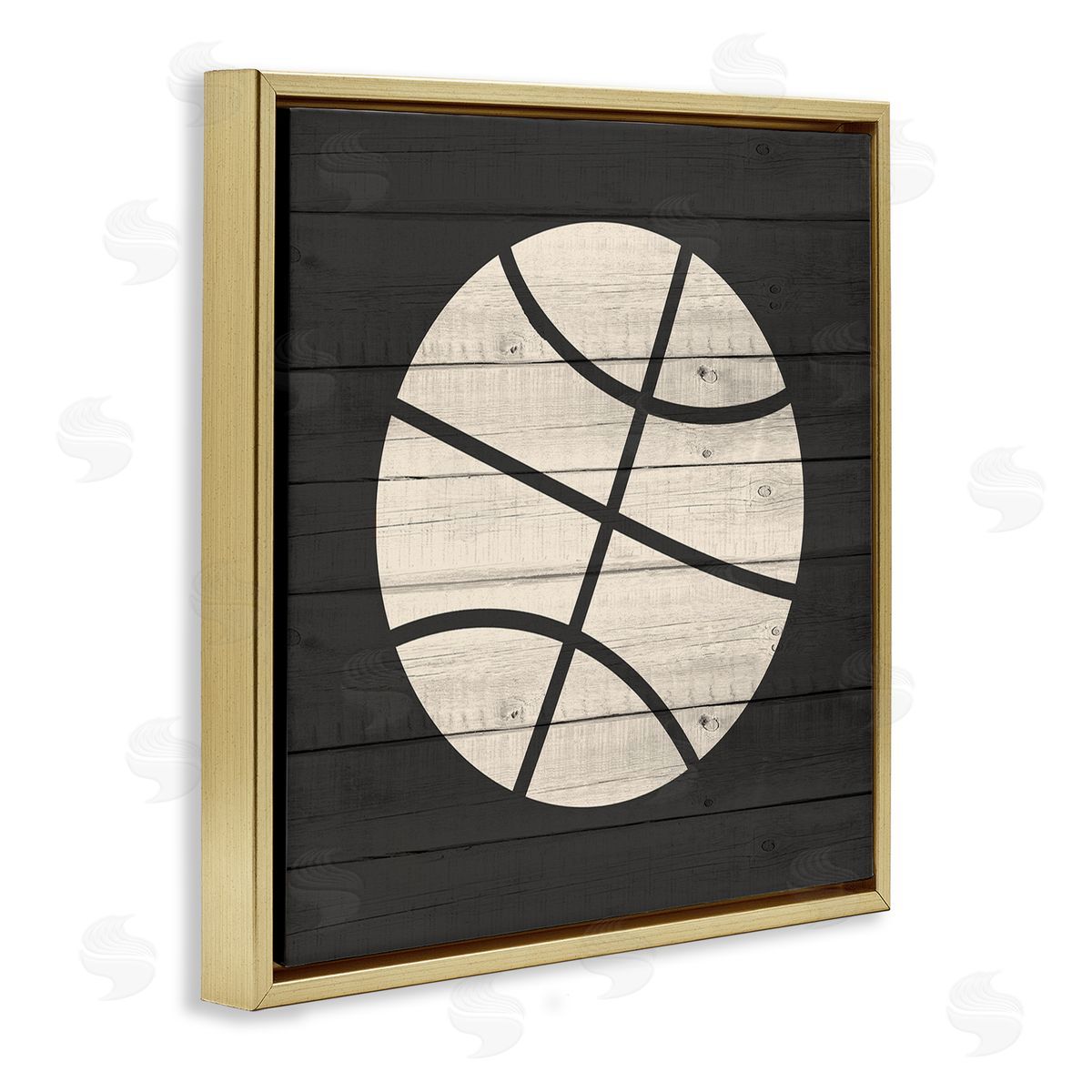 Kim Allen Basketball Shape Rustic Sports Country Pattern  Gold Floating Frame Canvas Wall Art Print