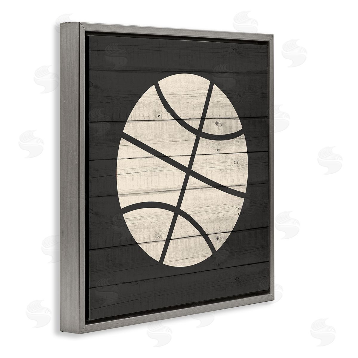 Kim Allen Basketball Shape Rustic Sports Country Pattern  Gray Floating Frame Canvas Wall Art Print