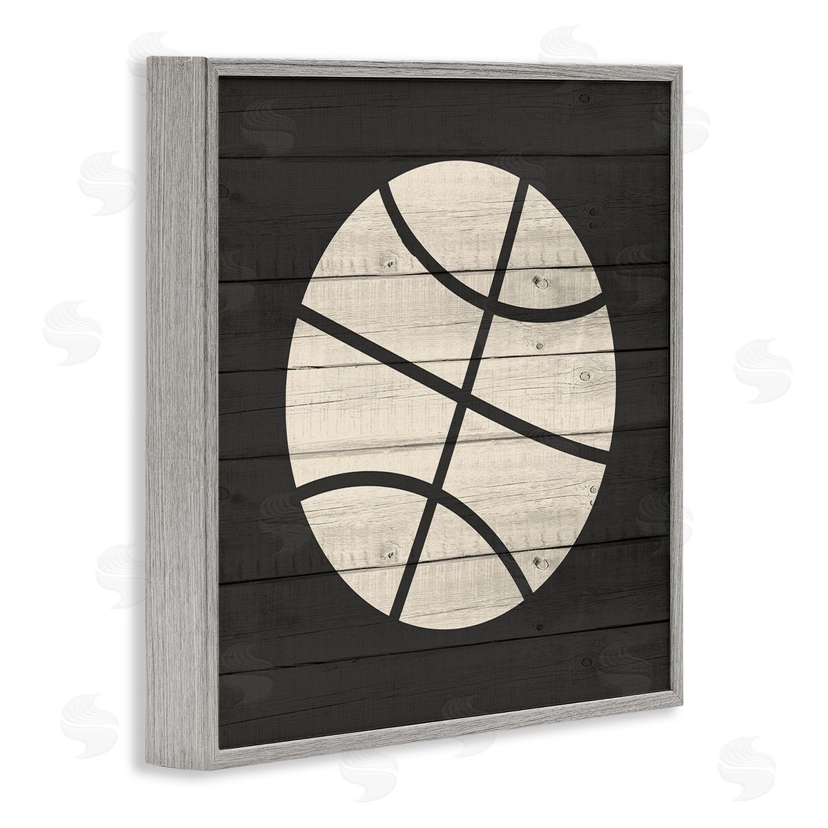 Kim Allen Basketball Shape Rustic Sports Country Pattern  Gray Framed Glicee Wall Art Print