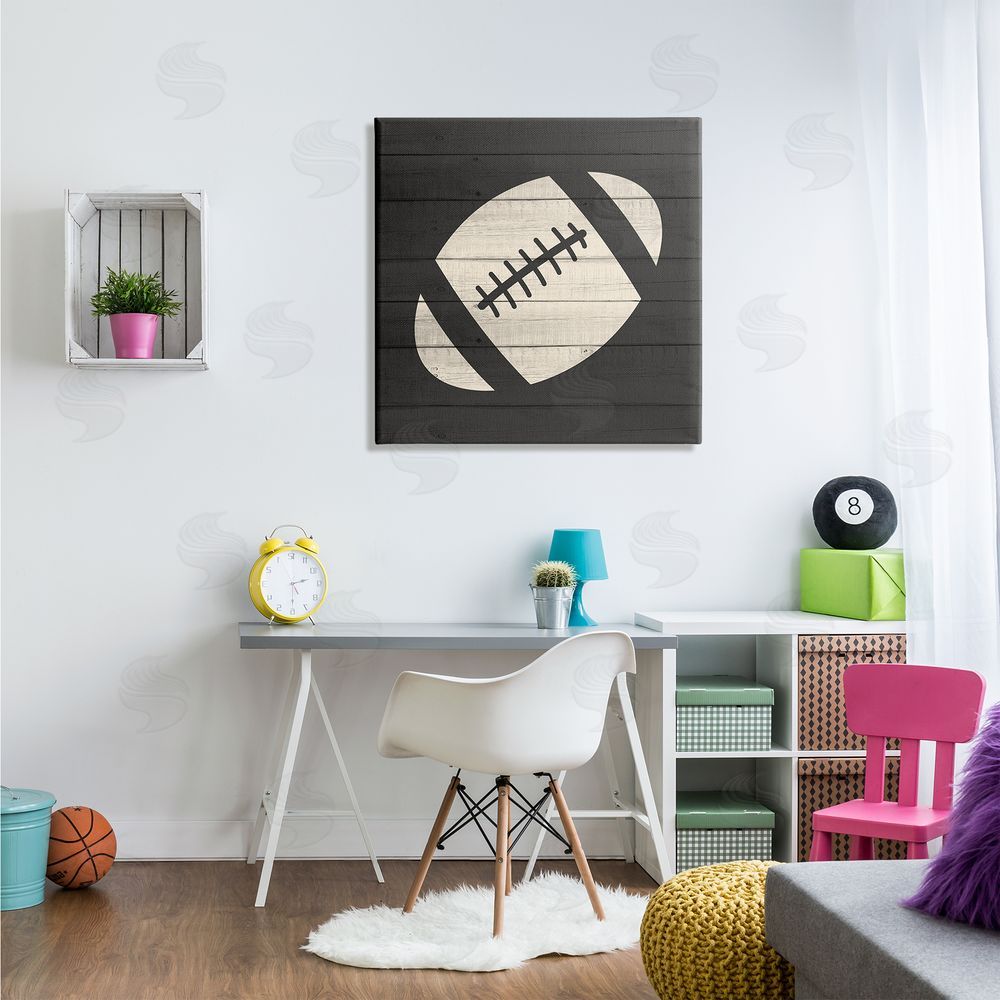 Kim Allen Football Shape Sports Planked Country Pattern Canvas Wall Art in Room