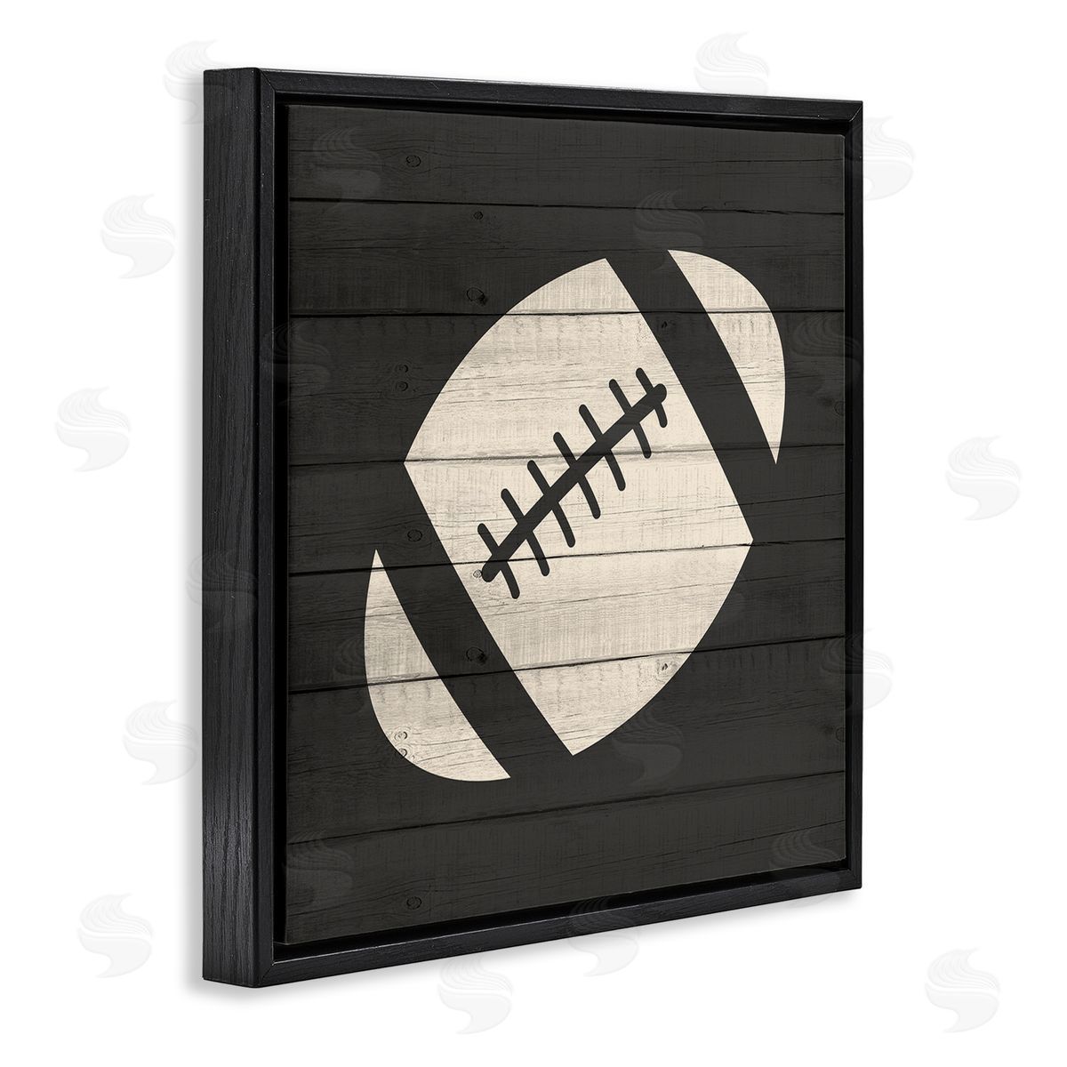 Kim Allen Football Shape Sports Planked Country Pattern Black Floating Frame Canvas Wall Art Print