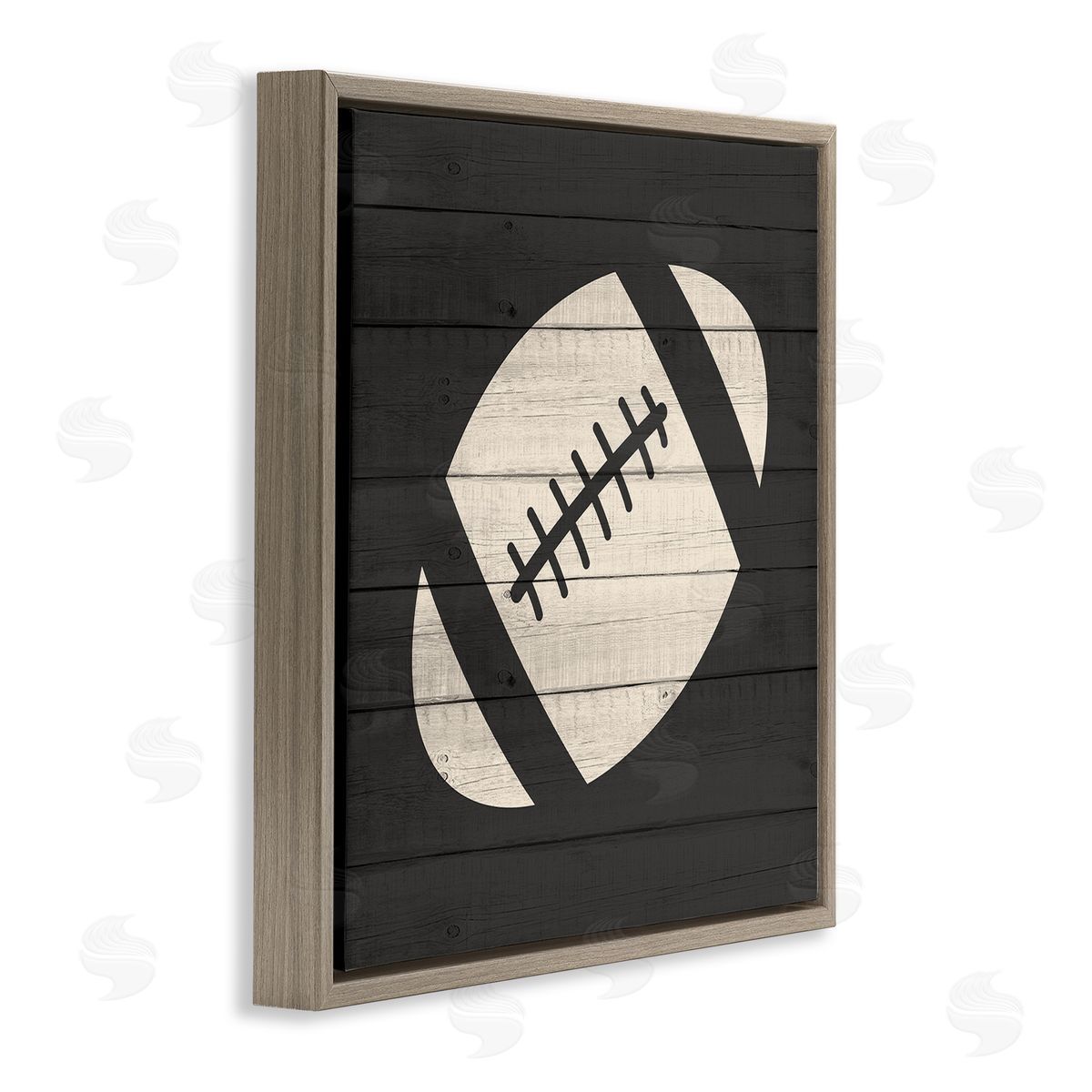 Kim Allen Football Shape Sports Planked Country Pattern Brown Floating Frame Canvas Wall Art Print