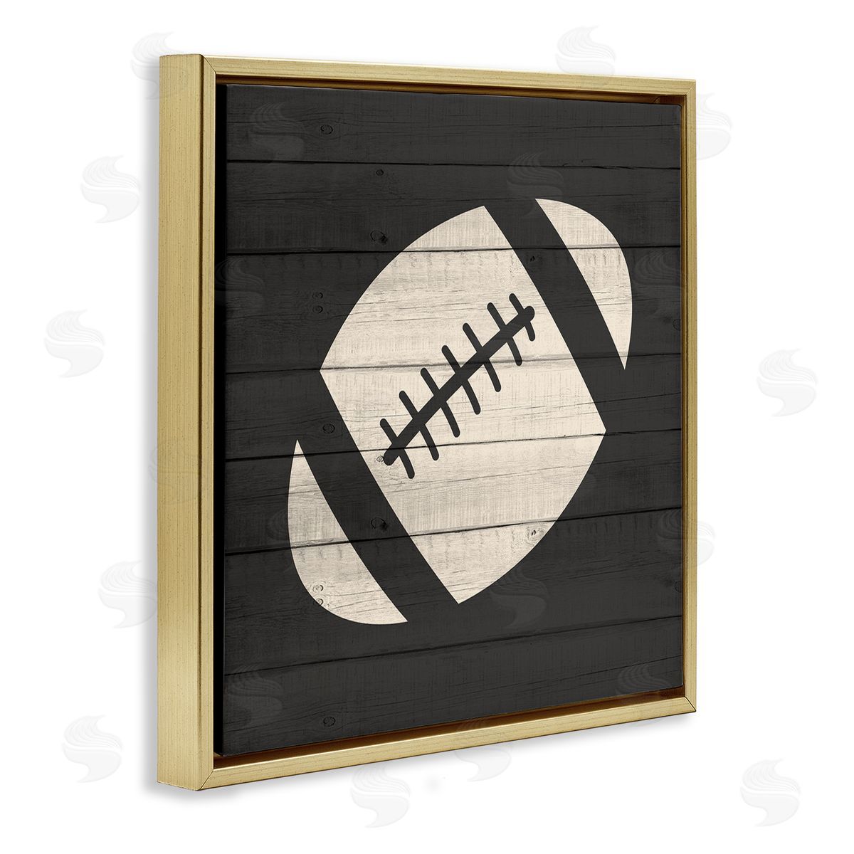 Kim Allen Football Shape Sports Planked Country Pattern Gold Floating Frame Canvas Wall Art Print