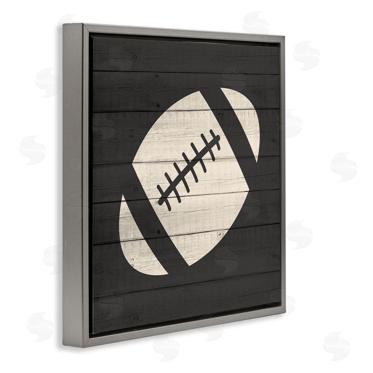 Kim Allen Football Shape Sports Planked Country Pattern Gray Floating Frame Canvas Wall Art Print