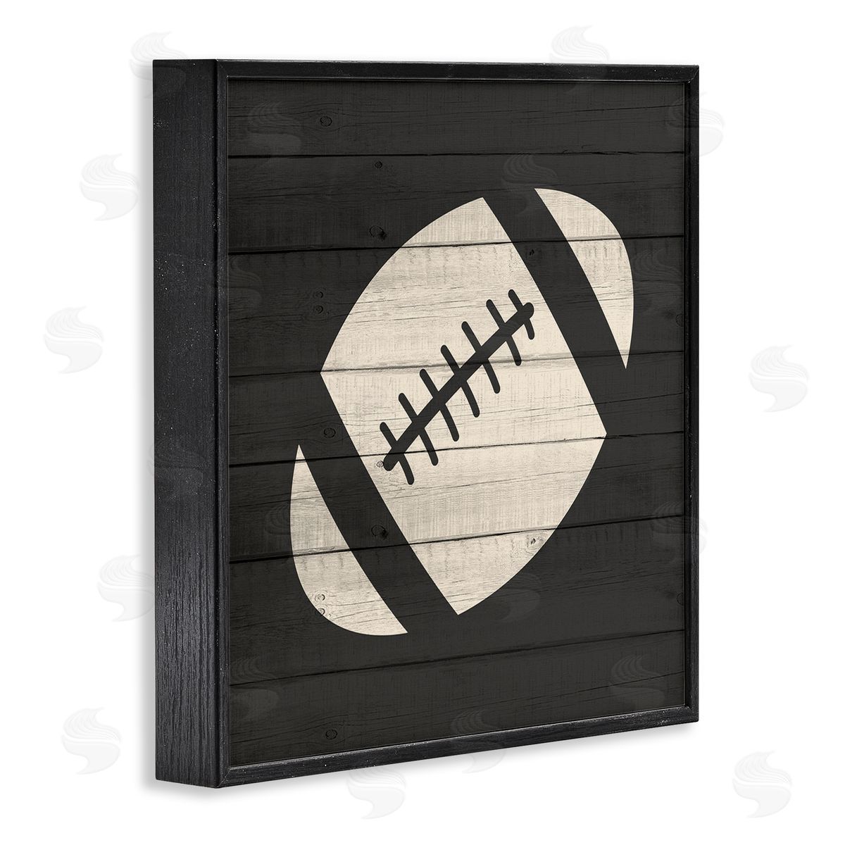 Kim Allen Football Shape Sports Planked Country Pattern Black Framed Glicee Wall Art Print