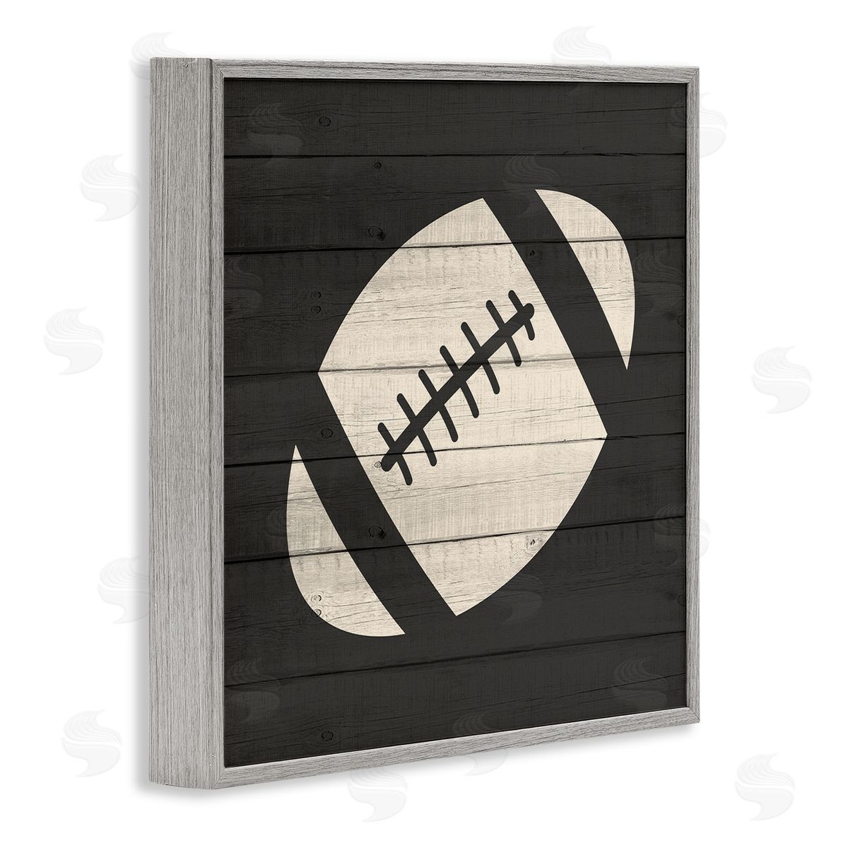 Kim Allen Football Shape Sports Planked Country Pattern Gray Framed Glicee Wall Art Print