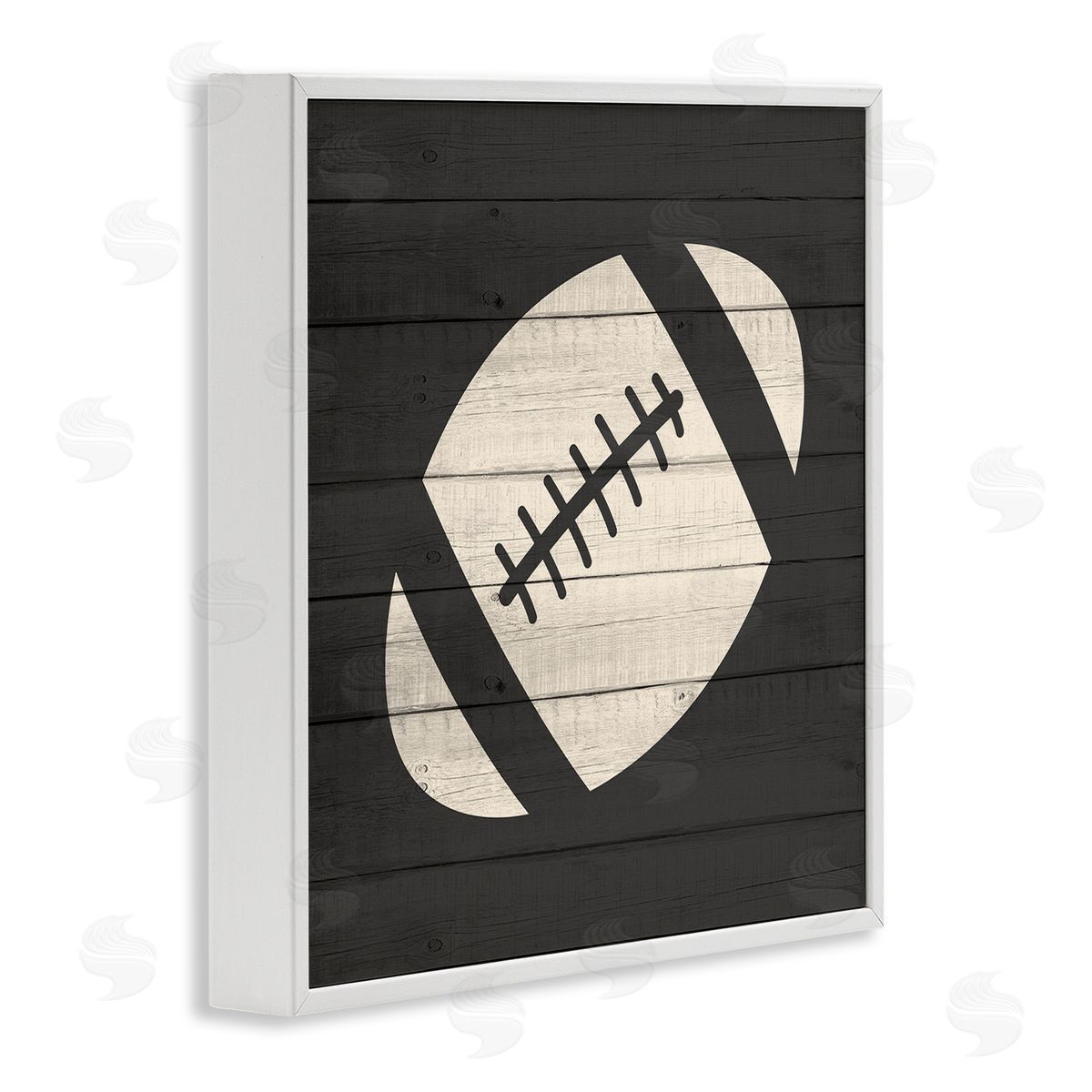 Kim Allen Football Shape Sports Planked Country Pattern White Framed Glicee Wall Art Print