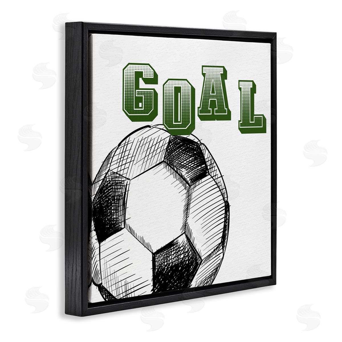 Kim Allen Goal Soccer Ball Sports Green Varsity Typography Black Floating Frame Canvas Wall Art Print