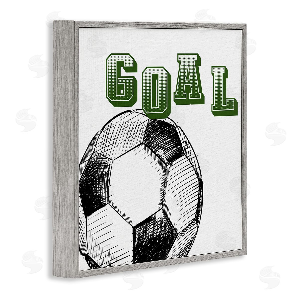 Kim Allen Goal Soccer Ball Sports Green Varsity Typography Gray Framed Glicee Wall Art Print