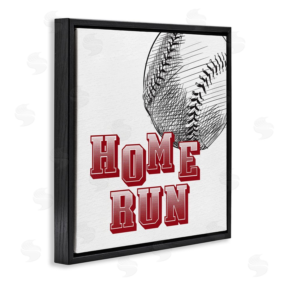 Kim Allen Home Run Baseball Sports Ball Red Varsity Typography Black Floating Frame Canvas Wall Art Print