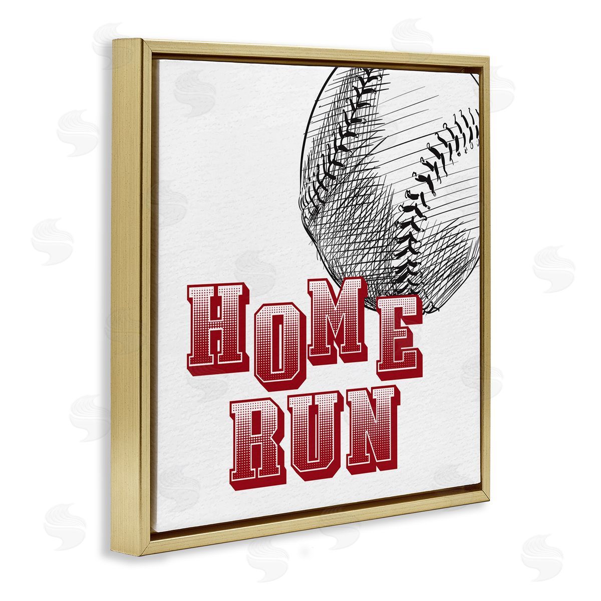Kim Allen Home Run Baseball Sports Ball Red Varsity Typography Gold Floating Frame Canvas Wall Art Print