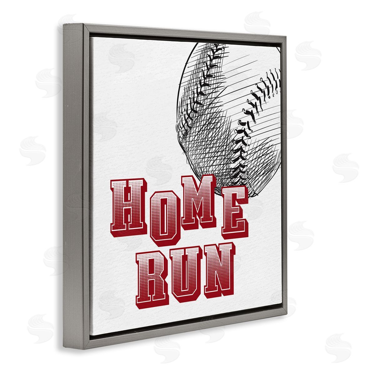 Kim Allen Home Run Baseball Sports Ball Red Varsity Typography Gray Floating Frame Canvas Wall Art Print