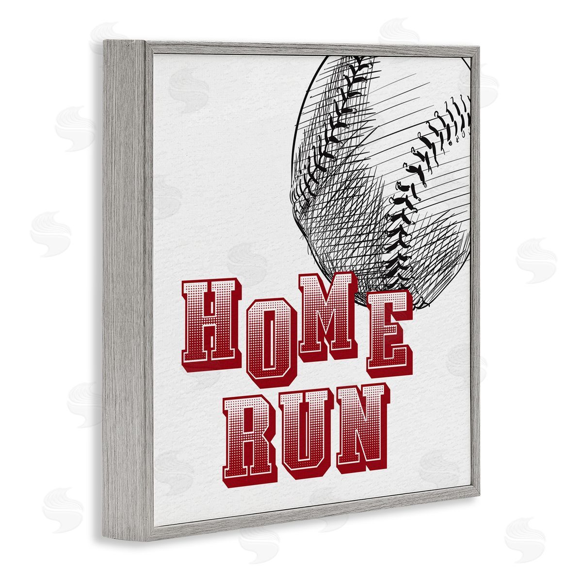 Kim Allen Home Run Baseball Sports Ball Red Varsity Typography Gray Framed Glicee Wall Art Print