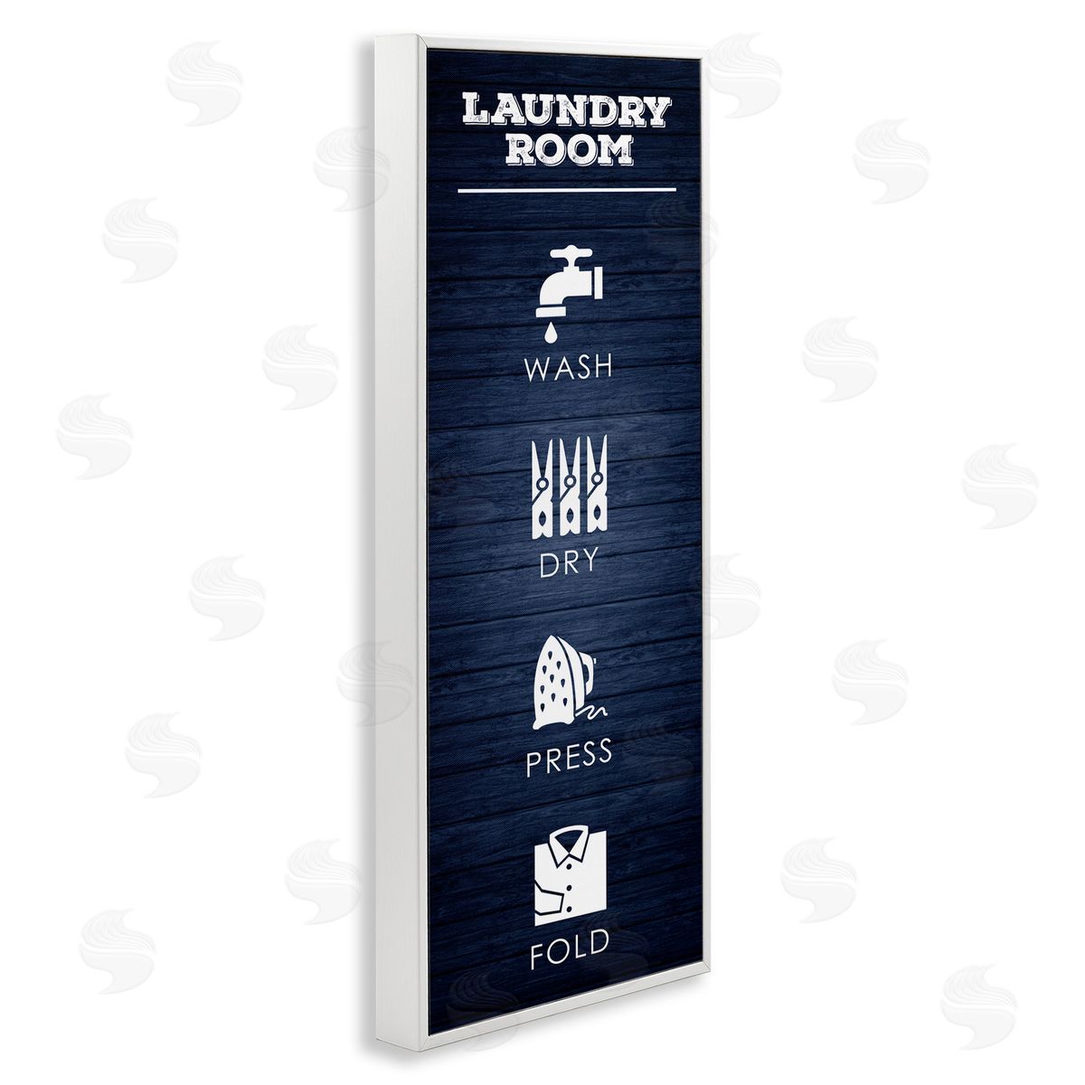 Laundry Room Icons Rustic Blue White Frame Print Wall Art, Home Decor by Melody Hogan