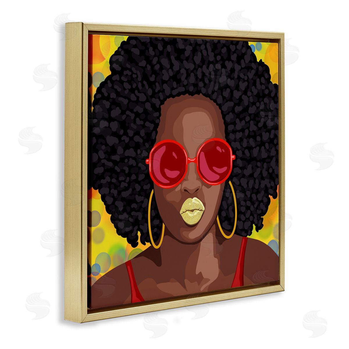 Marcus Prime Modern Glamour Pop Cosmetic Female Portrait Bold Lips Gold Floating Frame Canvas Wall Art Print