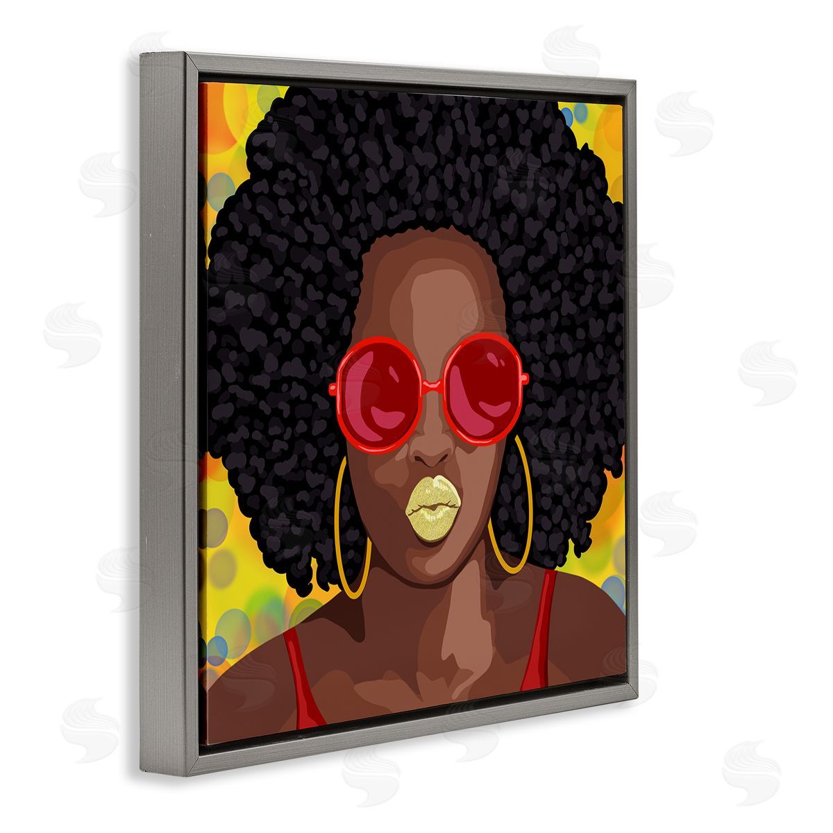 Marcus Prime Modern Glamour Pop Cosmetic Female Portrait Bold Lips Gray Floating Frame Canvas Wall Art Print