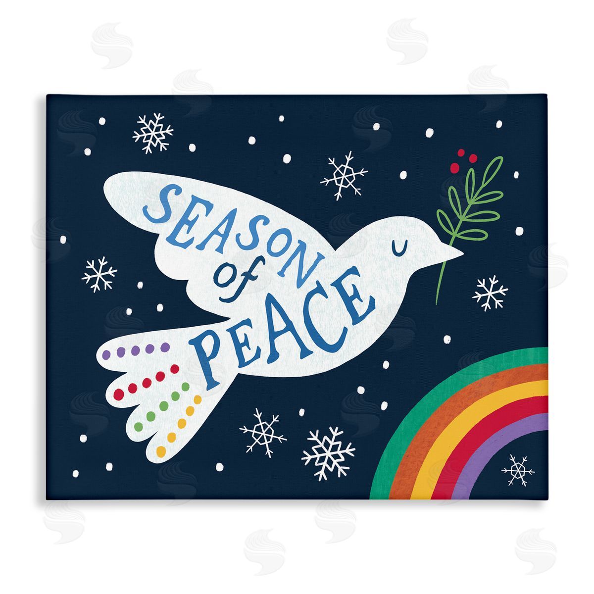 Nina Seven Season of Peace Phrase White Dove over Rainbow Canvas Wall Art Print