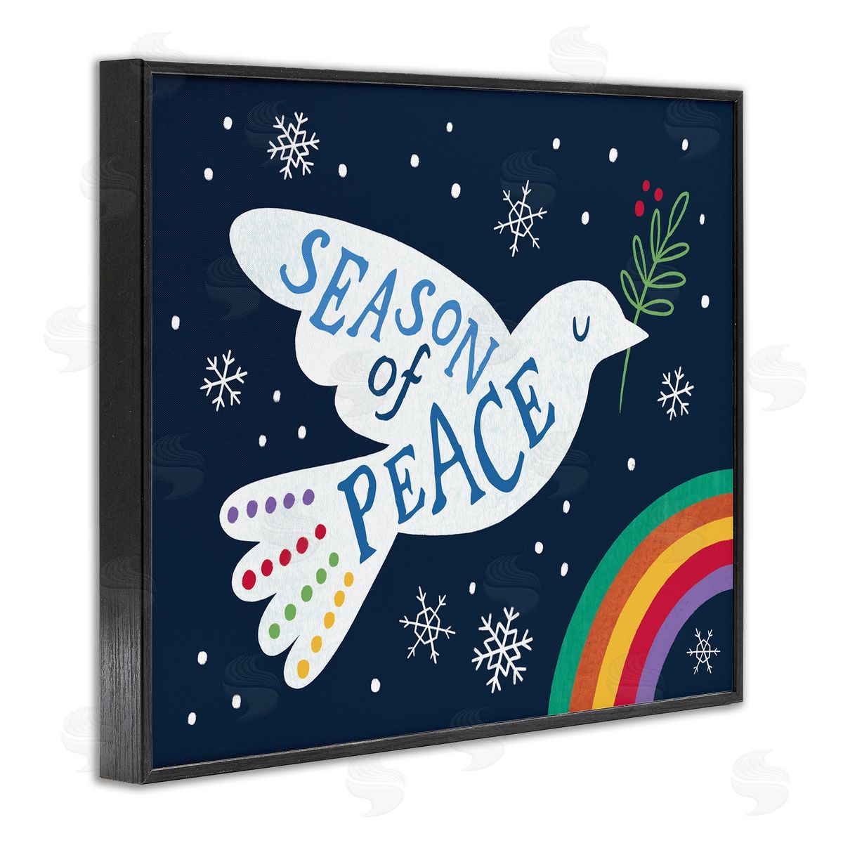 Nina Seven Season of Peace Phrase White Dove over Rainbow Black Framed Giclee Wall Art Print