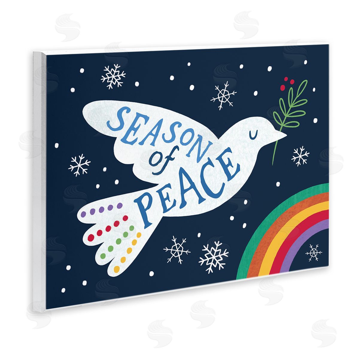 Nina Seven Season of Peace Phrase White Dove over Rainbow Wooden Wall Plaque Art Print