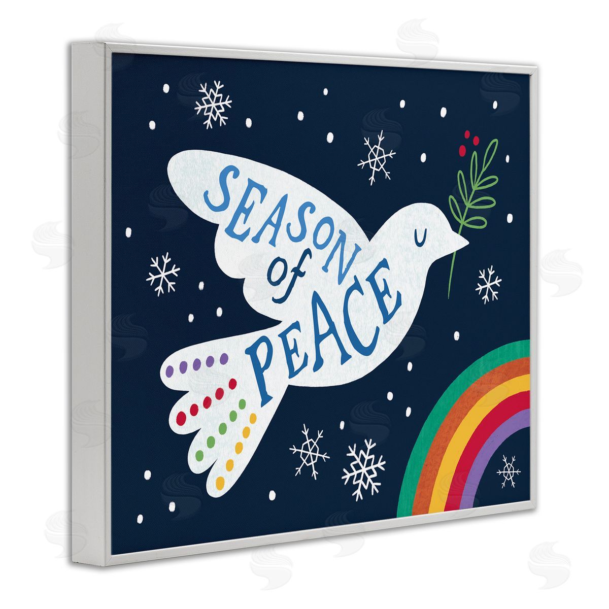 Nina Seven Season of Peace Phrase White Dove over Rainbow White Framed Giclee Wall Art Print