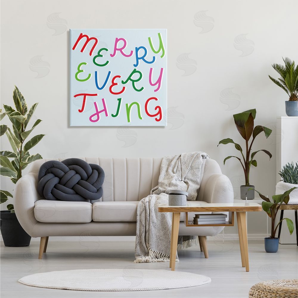 Stupell Studio Merry Everything Fun Whimsical Typography Bold Christmas Canvas Wall Art in Room