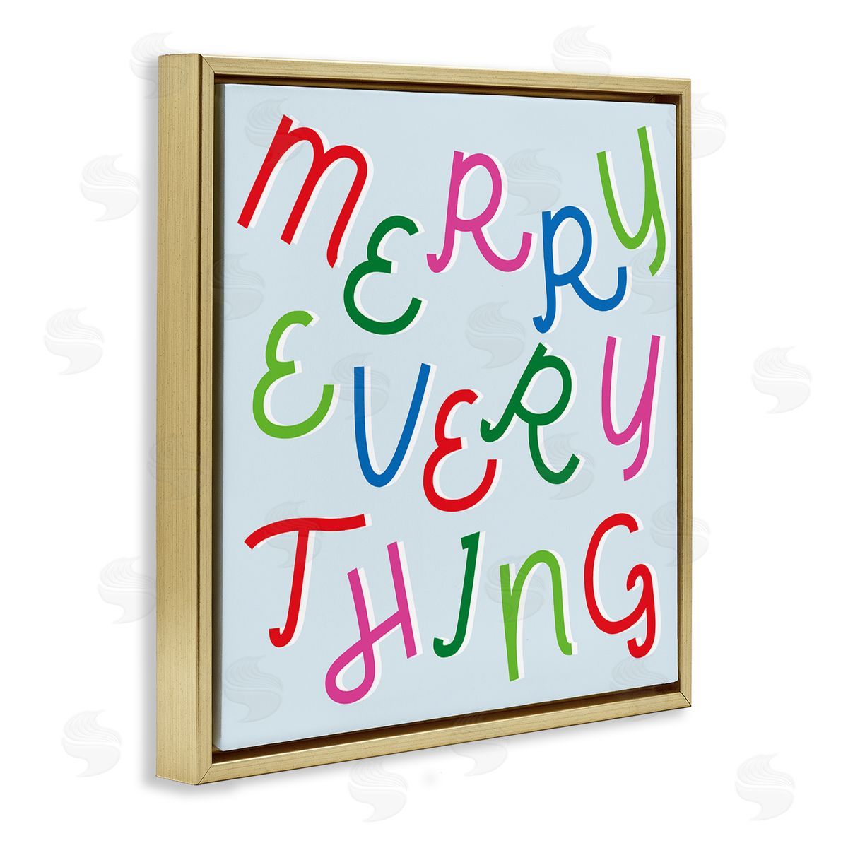 Stupell Studio Merry Everything Fun Whimsical Typography Bold Christmas Gold Floating Frame Canvas Wall Art Print