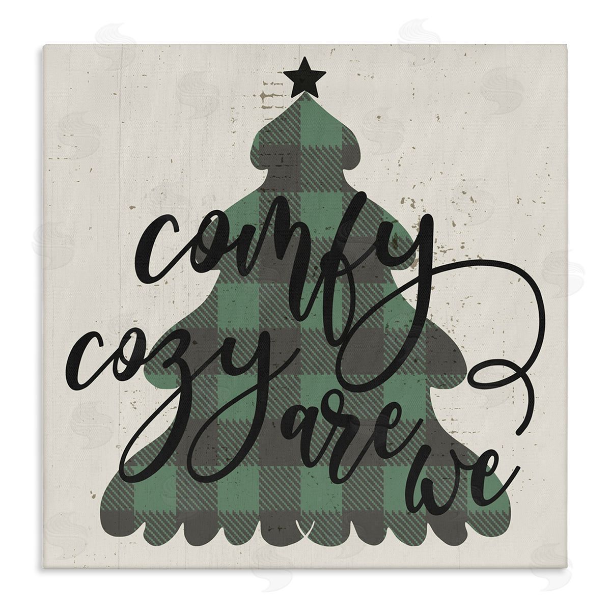 Stupell Studio Comfy Cozy Are We Quote Plaid Christmas Tree Stretched Canvas Wall Art Print