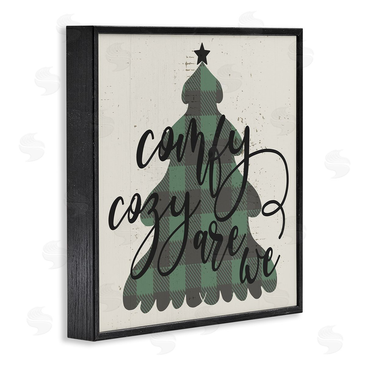 Stupell Studio Comfy Cozy Are We Quote Plaid Christmas Tree Black Framed Glicee Wall Art Print
