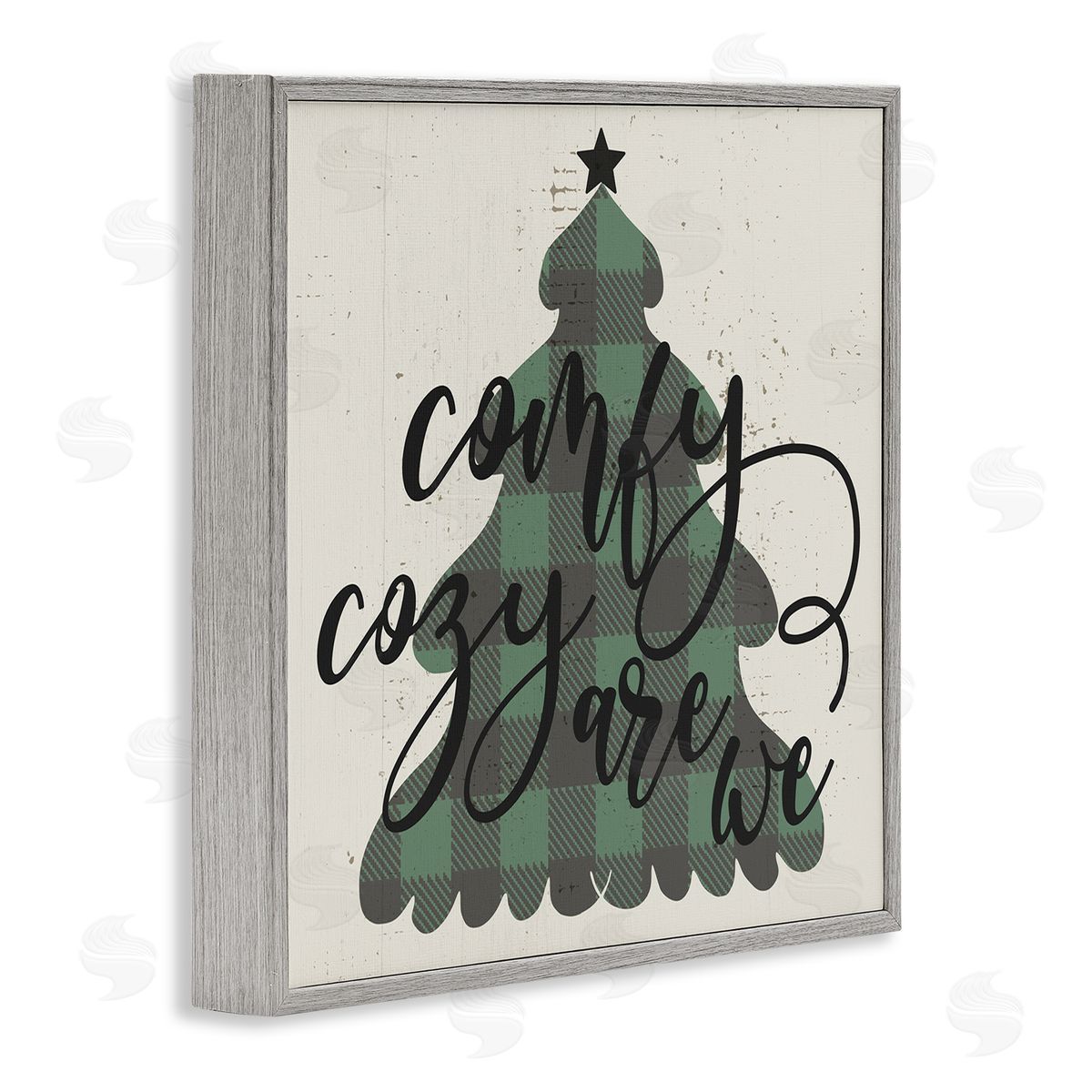 Stupell Studio Comfy Cozy Are We Quote Plaid Christmas Tree Gray Framed Glicee Wall Art Print