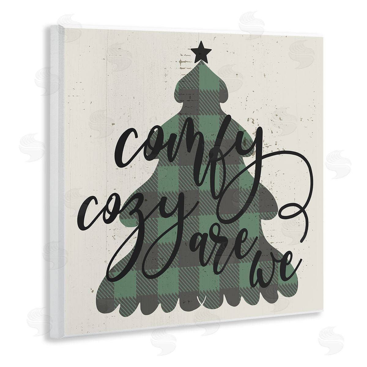 Stupell Studio Comfy Cozy Are We Quote Plaid Christmas Tree Wooden Wall Plaque Art Print