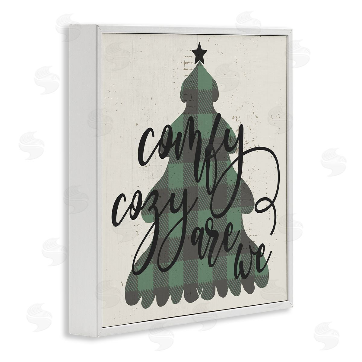 Stupell Studio Comfy Cozy Are We Quote Plaid Christmas Tree White Framed Glicee Wall Art Print