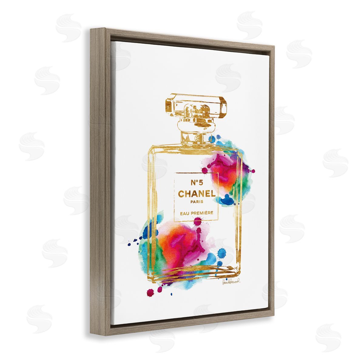 Fashion Perfume Gold Accent Brown Floating Frame Canvas Wall Art, Home Decor by Amanda Greenwood