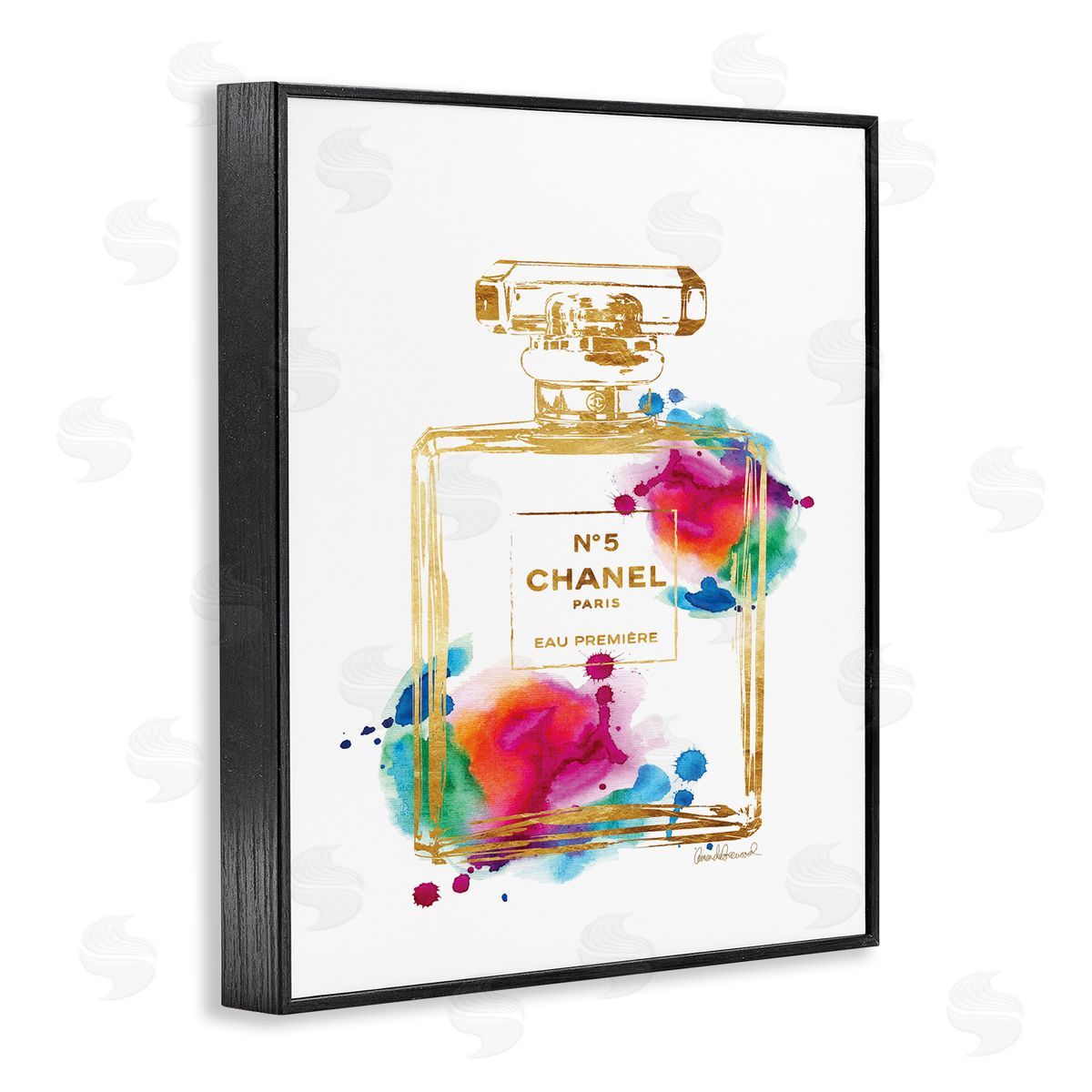 Fashion Perfume Gold Accent Black Frame Print Wall Art, Home Decor by Amanda Greenwood
