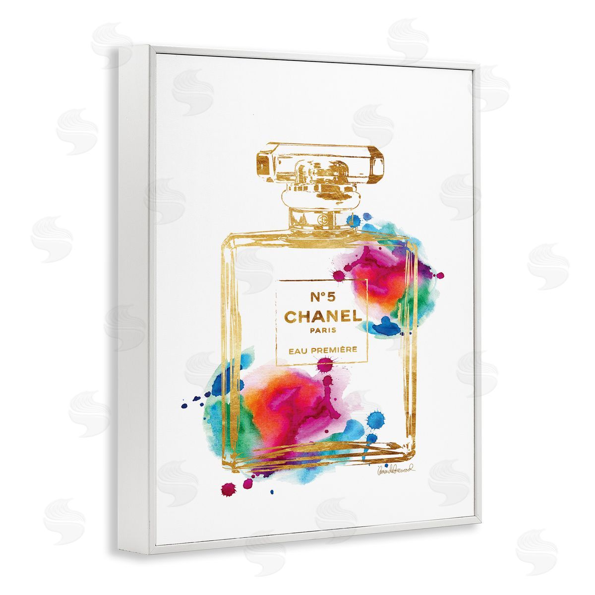 Fashion Perfume Gold Accent White Frame Print Wall Art, Home Decor by Amanda Greenwood