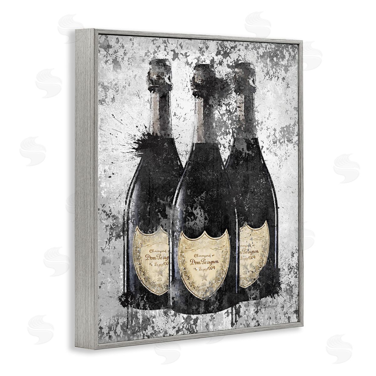 Champagne Bottles Grey & Gold Grey Frame Print Wall Art, Home Decor by Amanda Greenwood