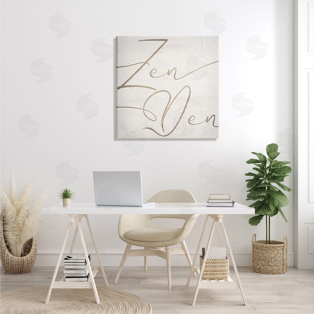 Stupell Studio Zen Den Phrase Minimal Rustic Cursive Typography Canvas Wall Art in Room