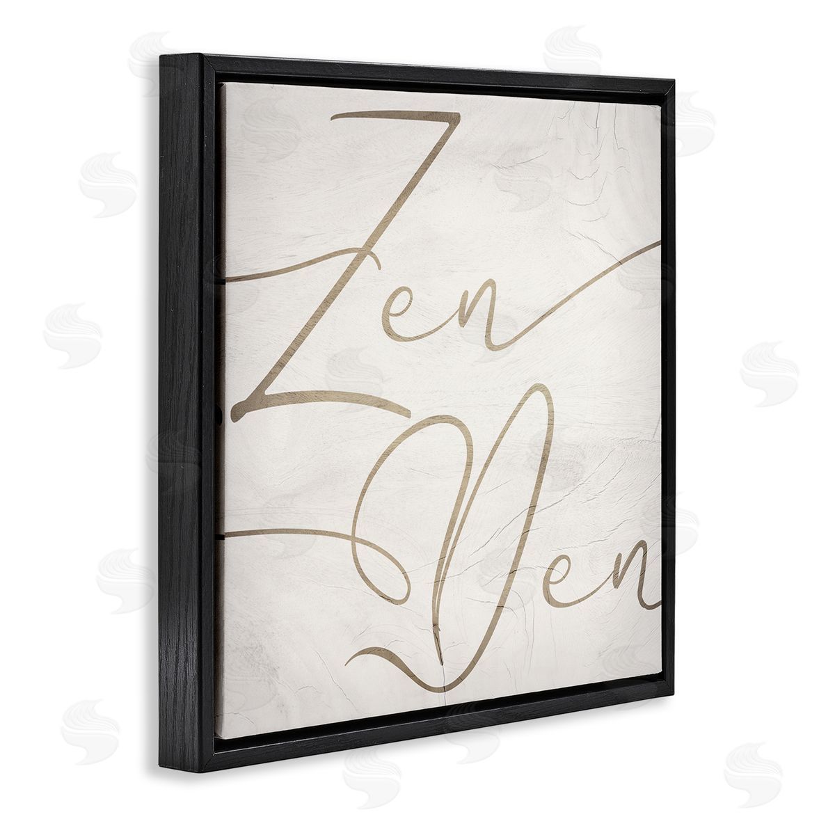 Stupell Studio Zen Den Phrase Minimal Rustic Cursive Typography Black Floating Frame Canvas Wall Art Print