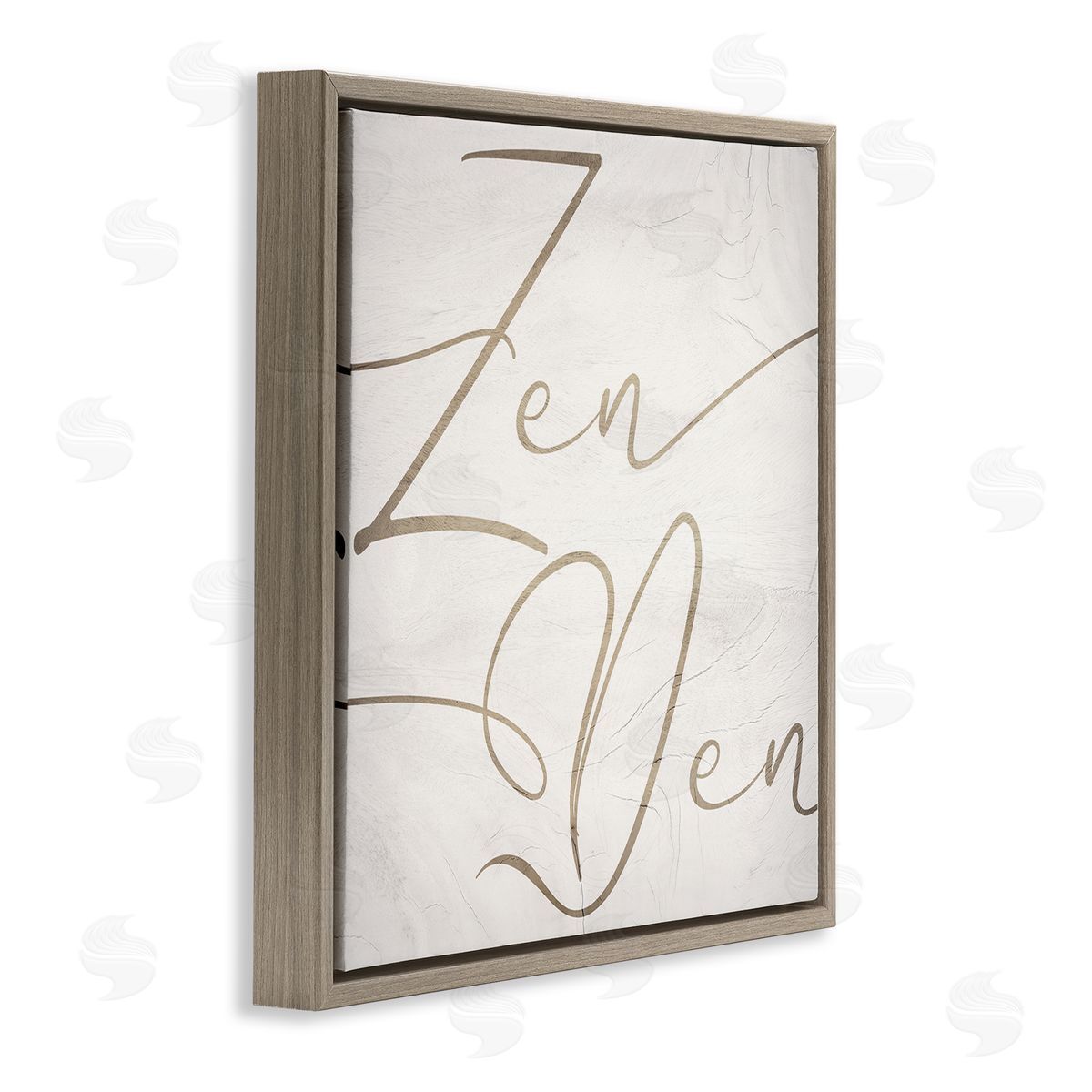 Stupell Studio Zen Den Phrase Minimal Rustic Cursive Typography Brown Floating Frame Canvas Wall Art Print