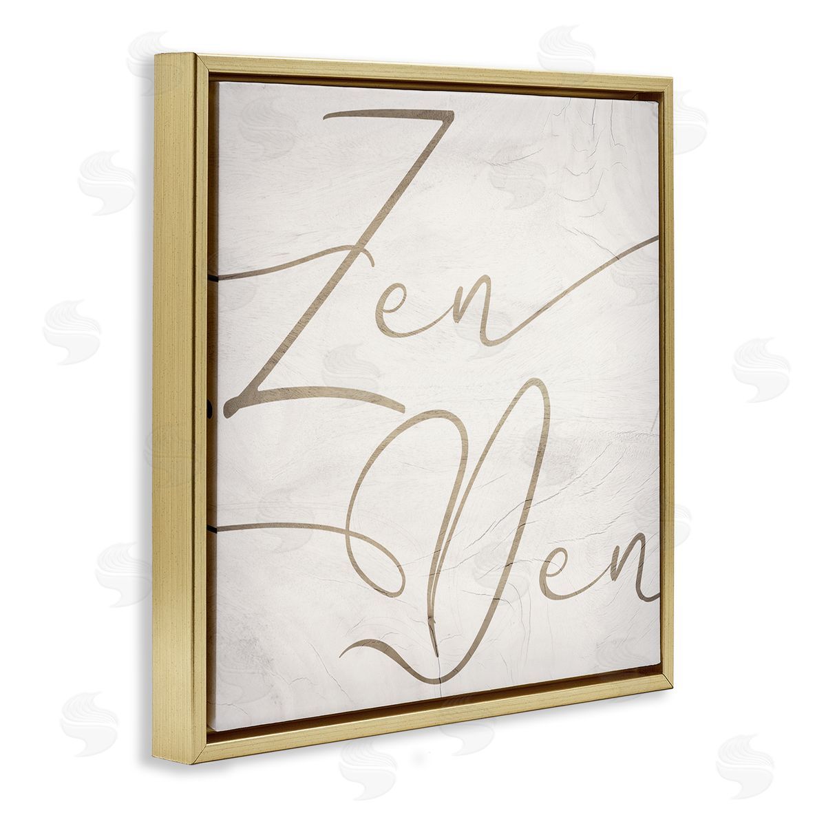 Stupell Studio Zen Den Phrase Minimal Rustic Cursive Typography Gold Floating Frame Canvas Wall Art Print