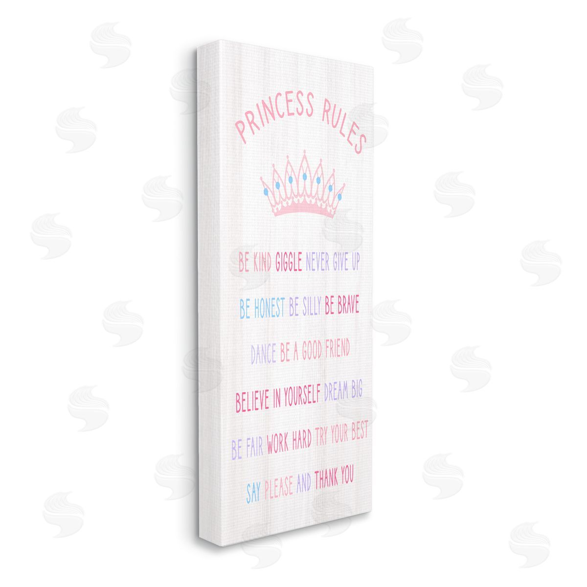 Stupell Studio Princess Rules Listed Kids Pretend Pink Crown Canvas Wall Art Print