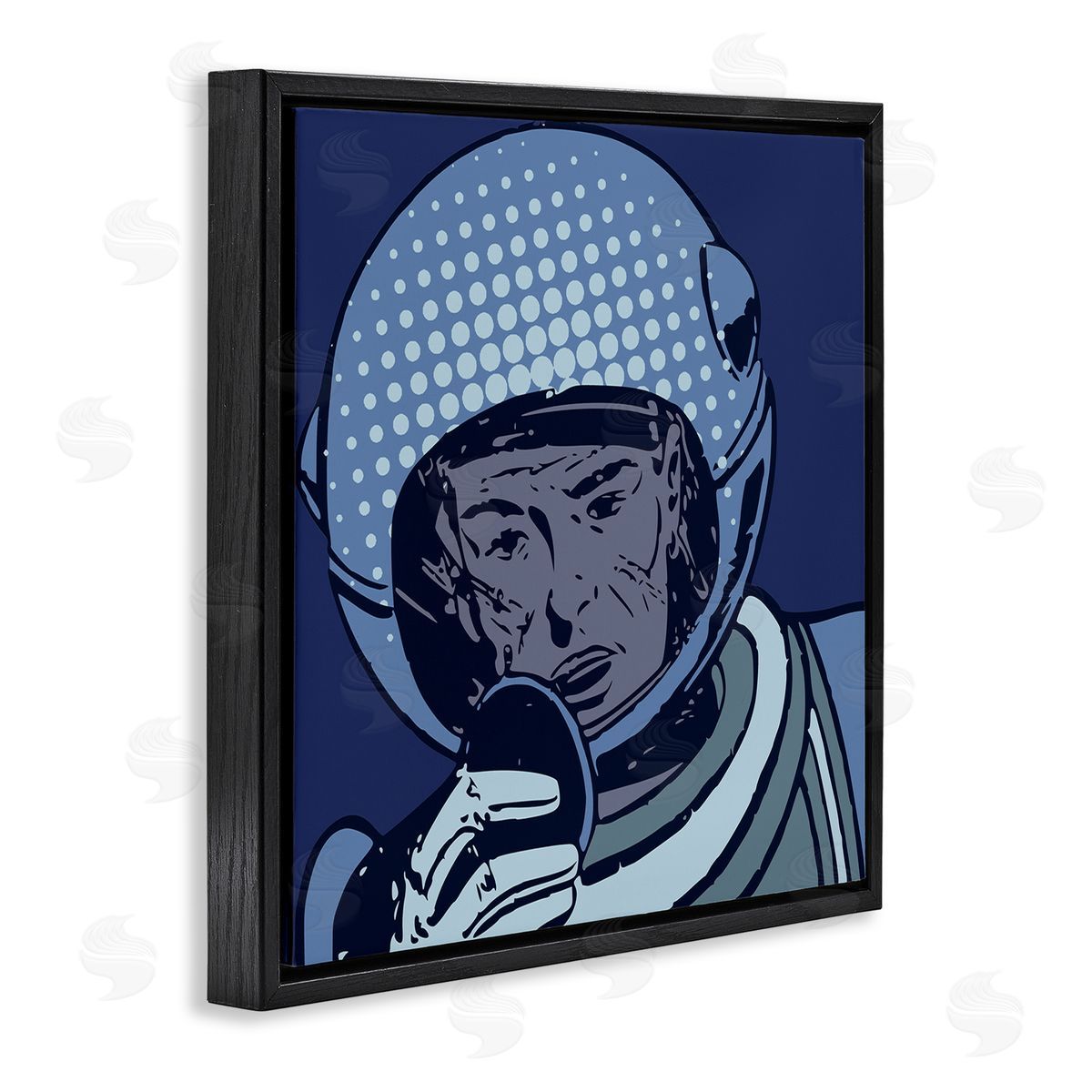 Stupell Studio Vintage Astronaut Portrait Retro Blue Pop Space Helmet Black Floating Frame Canvas Wall Art Print