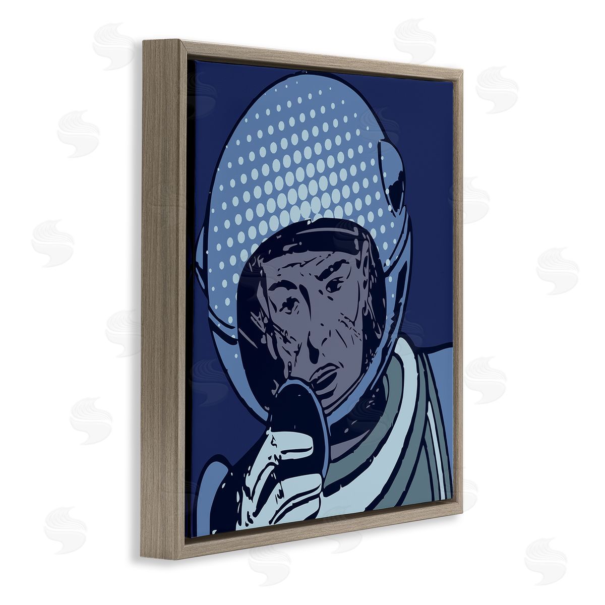 Stupell Studio Vintage Astronaut Portrait Retro Blue Pop Space Helmet Brown Floating Frame Canvas Wall Art Print