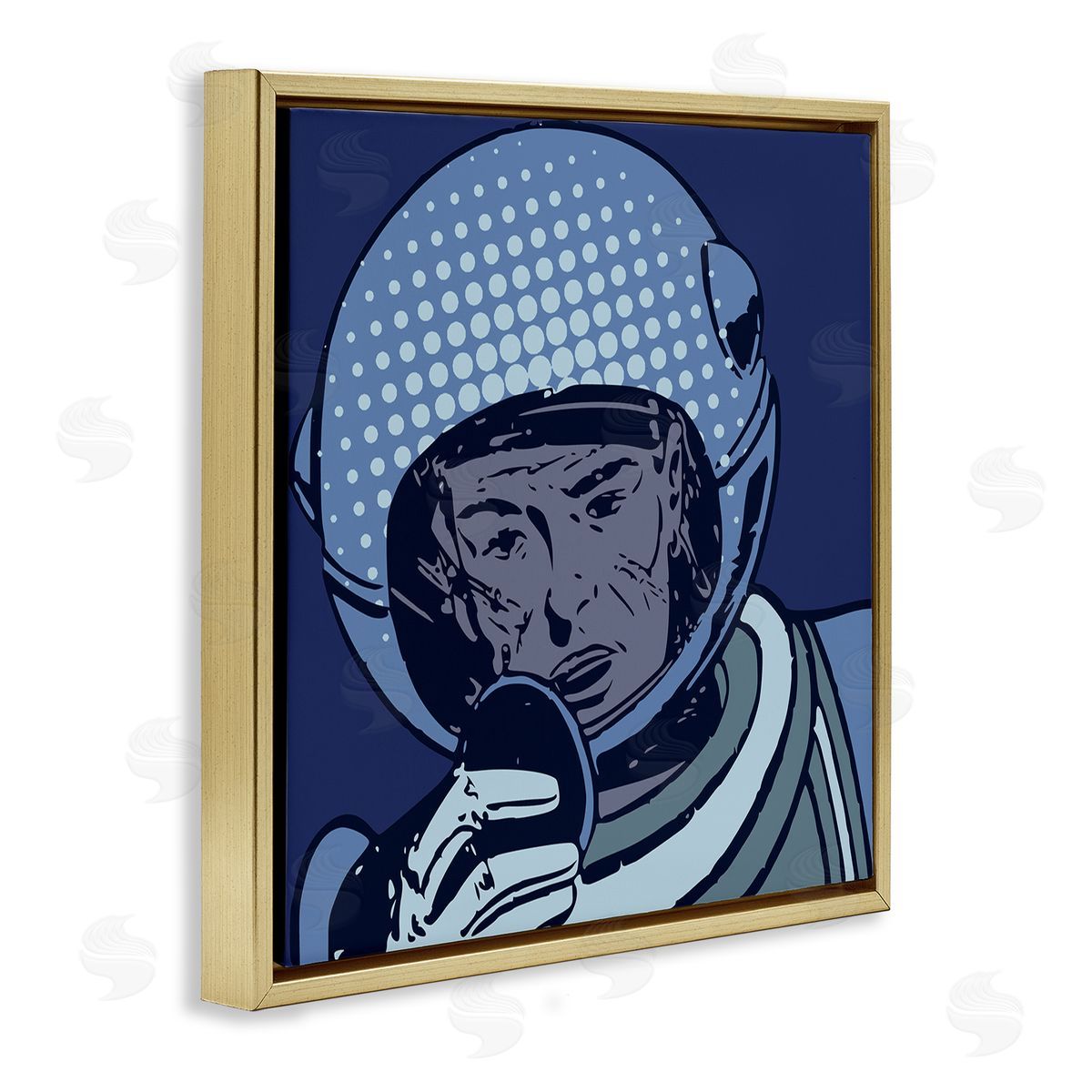 Stupell Studio Vintage Astronaut Portrait Retro Blue Pop Space Helmet Gold Floating Frame Canvas Wall Art Print