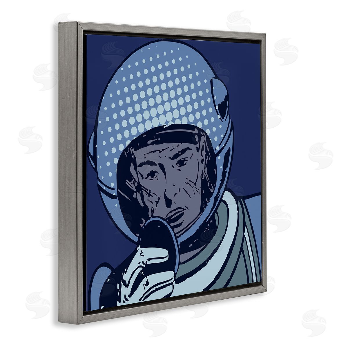 Stupell Studio Vintage Astronaut Portrait Retro Blue Pop Space Helmet Gray Floating Frame Canvas Wall Art Print