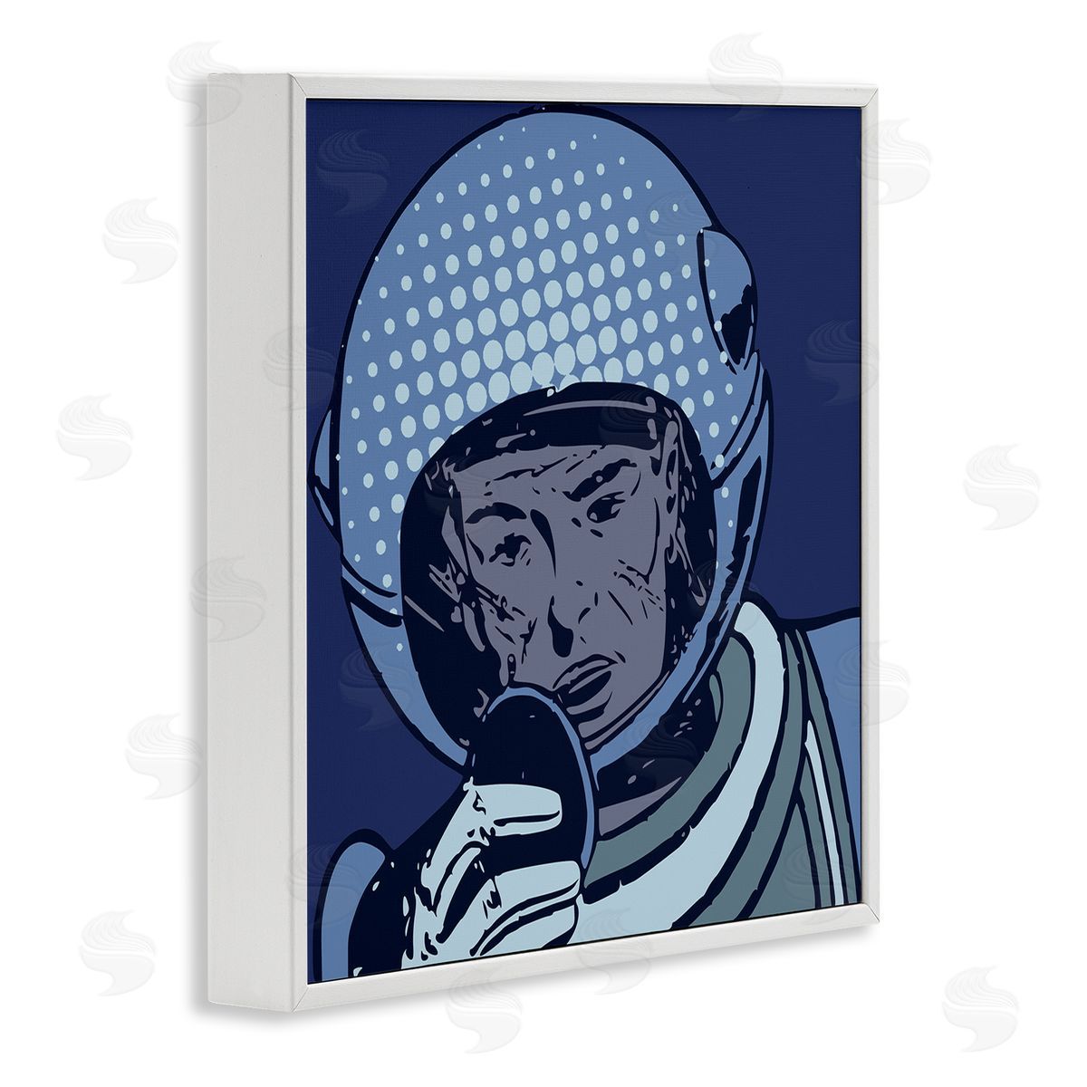 Stupell Studio Vintage Astronaut Portrait Retro Blue Pop Space Helmet White Framed Glicee Wall Art Print