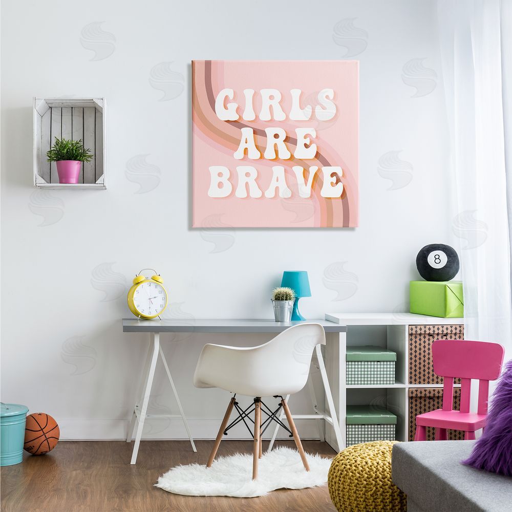Stupell Studio Girls Are Brave Bold Retro Typography Curved Rainbow Canvas Wall Art in Room