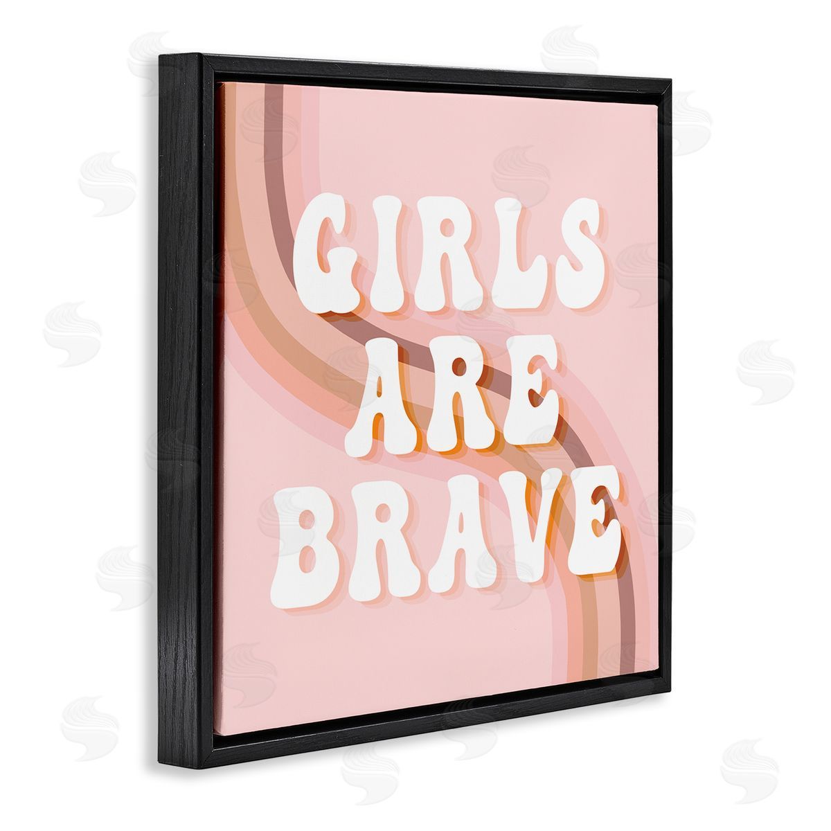 Stupell Studio Girls Are Brave Bold Retro Typography Curved Rainbow Black Floating Frame Canvas Wall Art Print