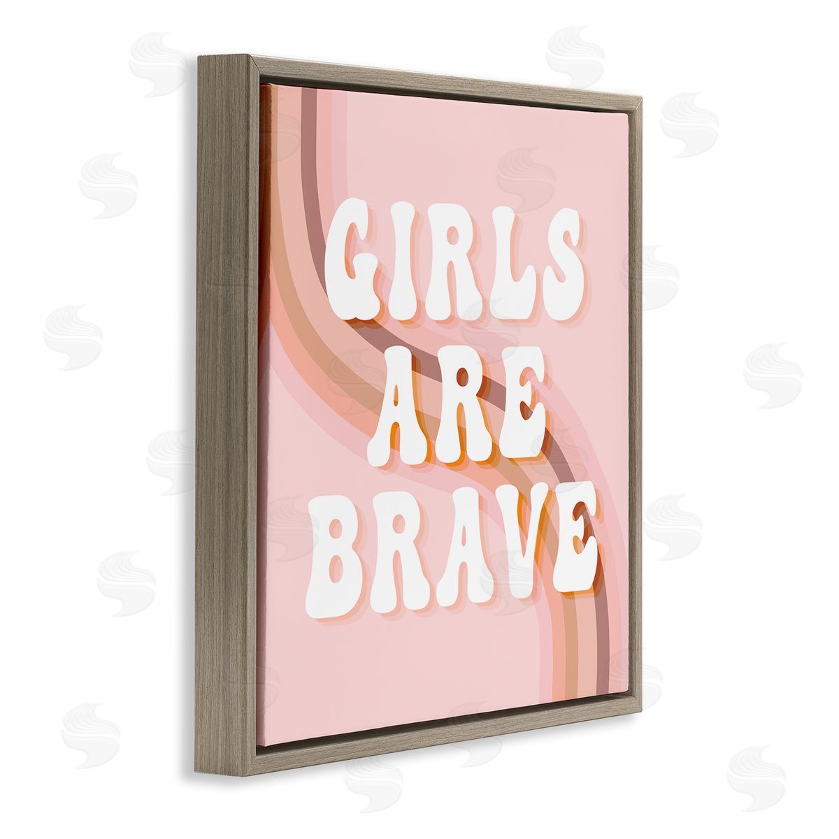Stupell Studio Girls Are Brave Bold Retro Typography Curved Rainbow Brown Floating Frame Canvas Wall Art Print