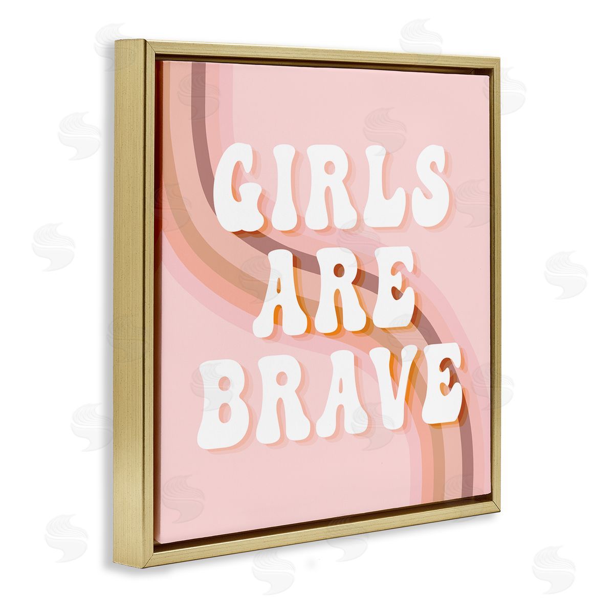 Stupell Studio Girls Are Brave Bold Retro Typography Curved Rainbow Gold Floating Frame Canvas Wall Art Print